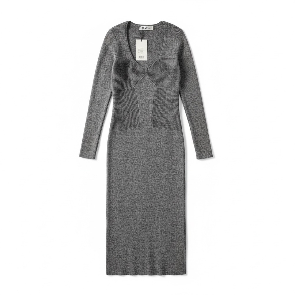 Cozy Day Birger et Mikkelsen NWT Gray Knit bodycon cotton blend maxi Dress L